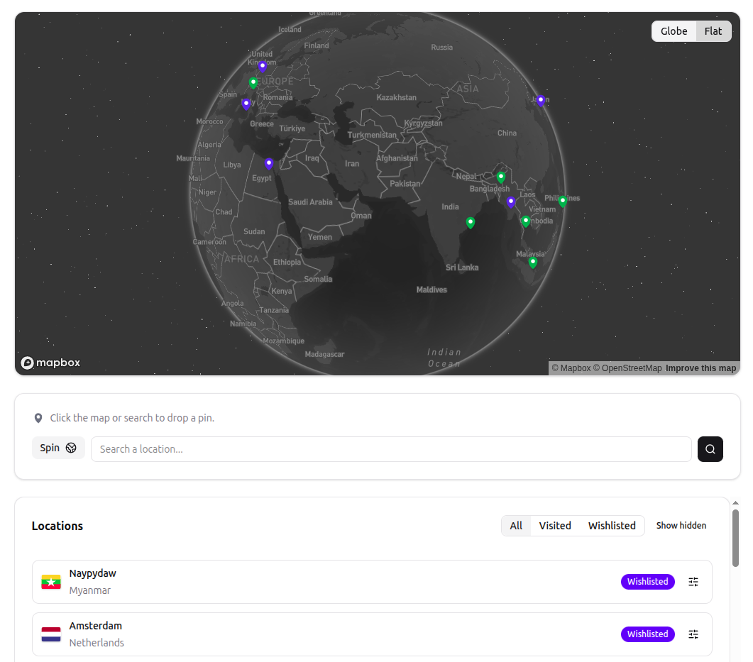 Personal travel map screenshot